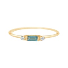 London Blue Topaz Ring, Elegant 14-18 Karat Gold Ring, Tiny Ring, Baguette Ring