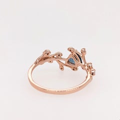 London Blue Topaz Ring w Earth Mined Diamonds in Solid 14k Gold Trillion 5mm