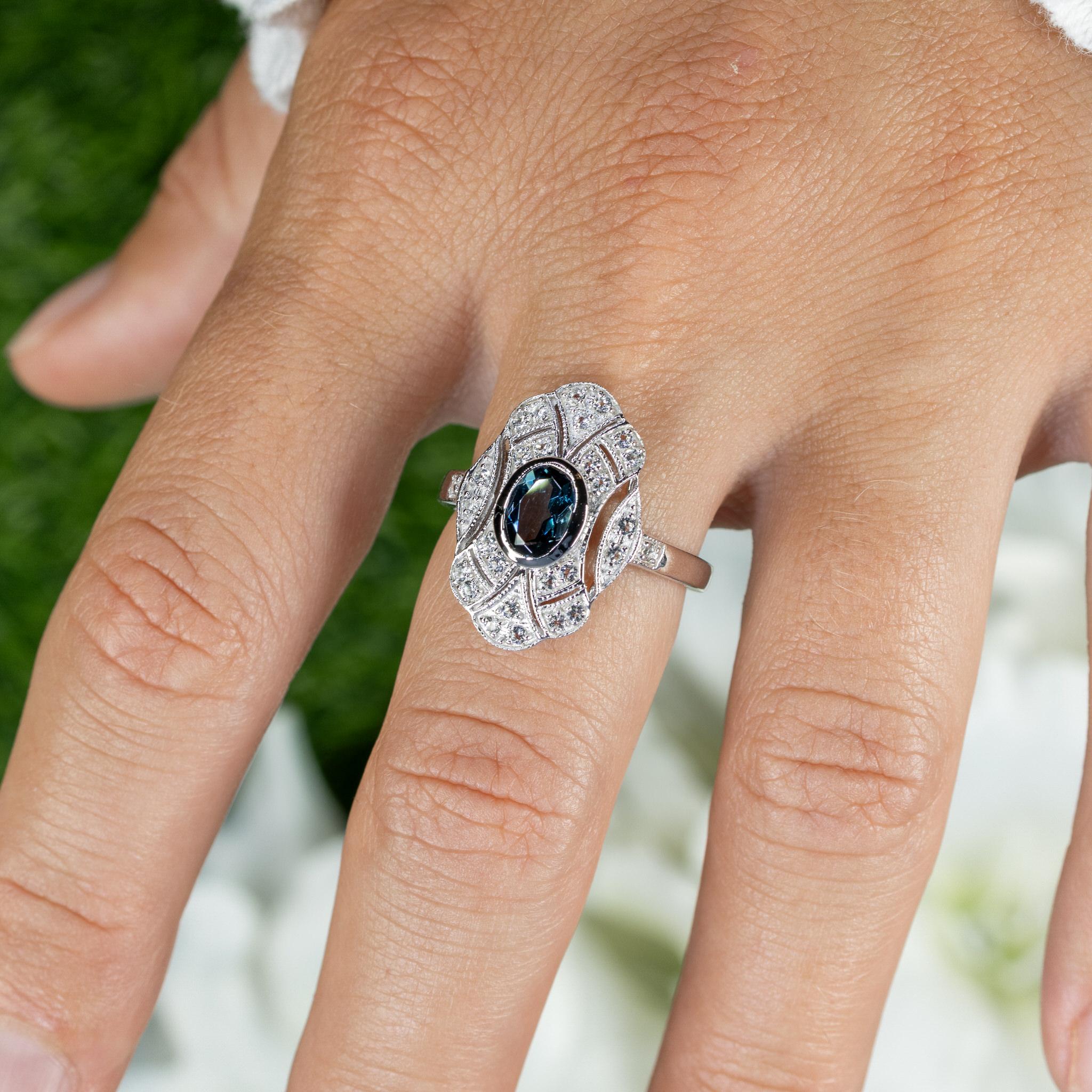 Contemporary London Blue Topaz Ring White Topaz 1.31 Carats Sterling Silver For Sale