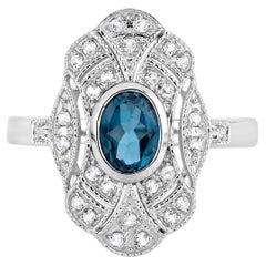 London Blue Topaz Ring White Topaz 1.31 Carats Sterling Silver
