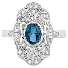 Anello Topazio Blu di Londra Topazio Bianco 1,31 Carati A. Silver