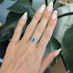 London Blue Topaz Ring with Earth Mined Diamond Accents: Solid 14K Gold, 6x4mm