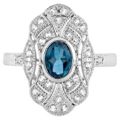 London Blue Topaz Ring With White Topaz 1.28 Carats Sterling Silver