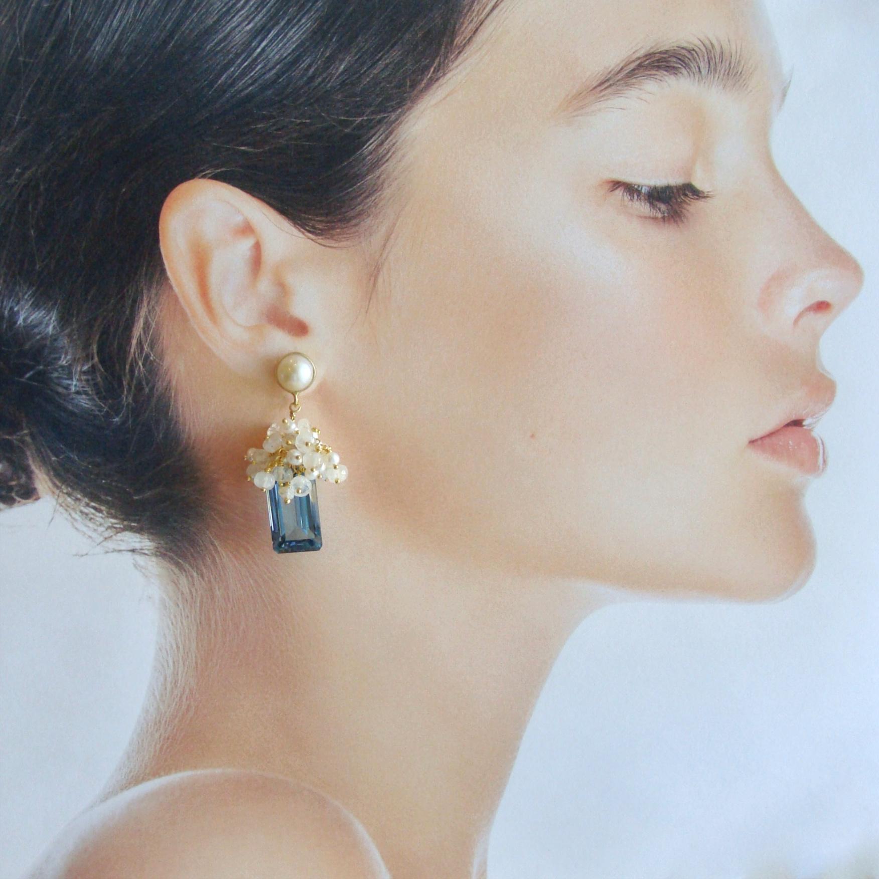blue topaz and pearl earrings