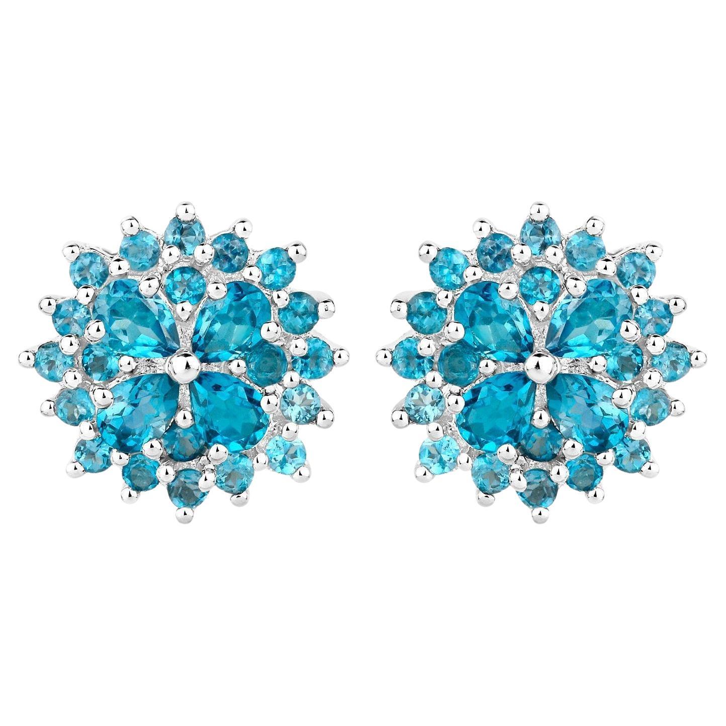 London Blue Topaz Stud Earrings 2.80 Carats