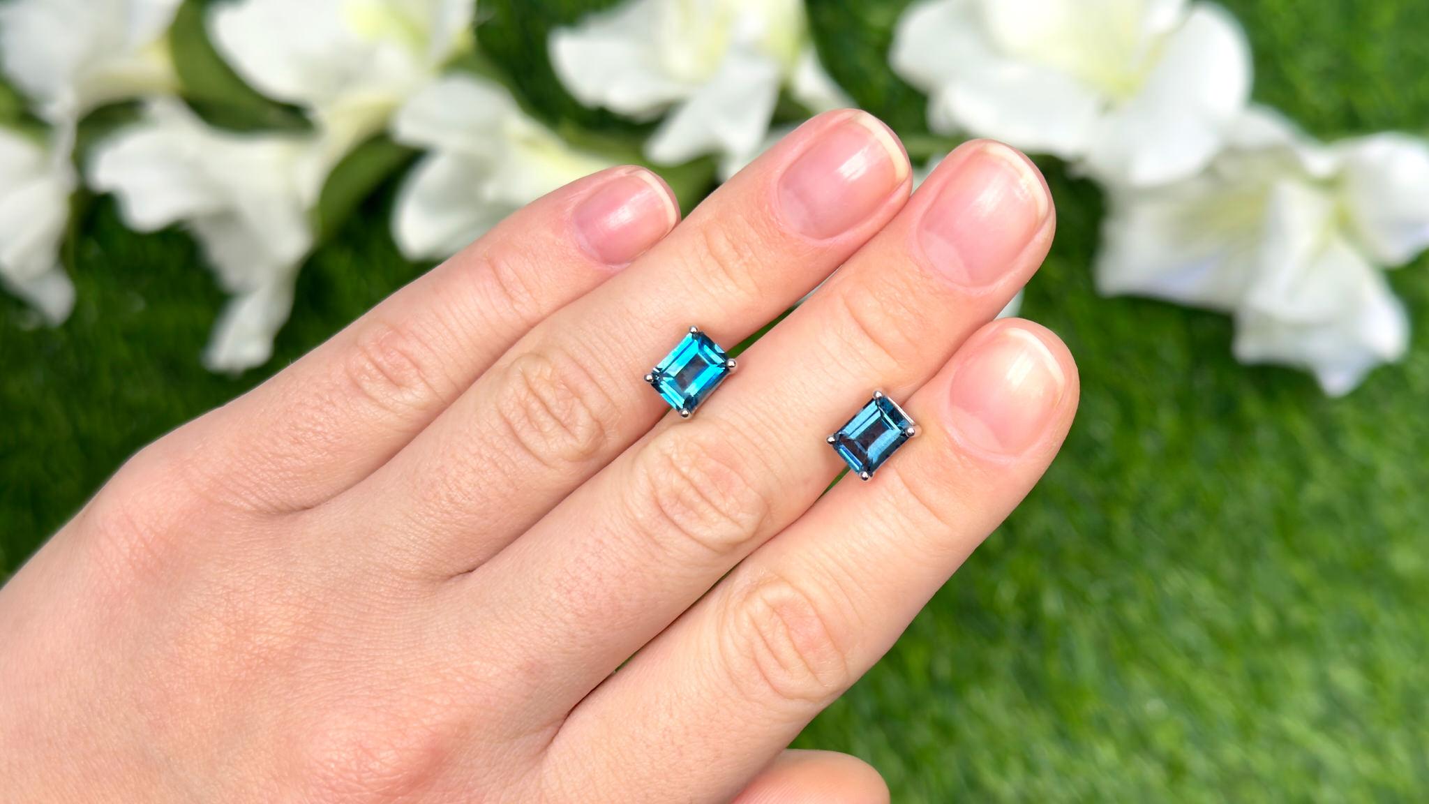 Contemporary London Blue Topaz Stud Earrings 3.24 Carats For Sale