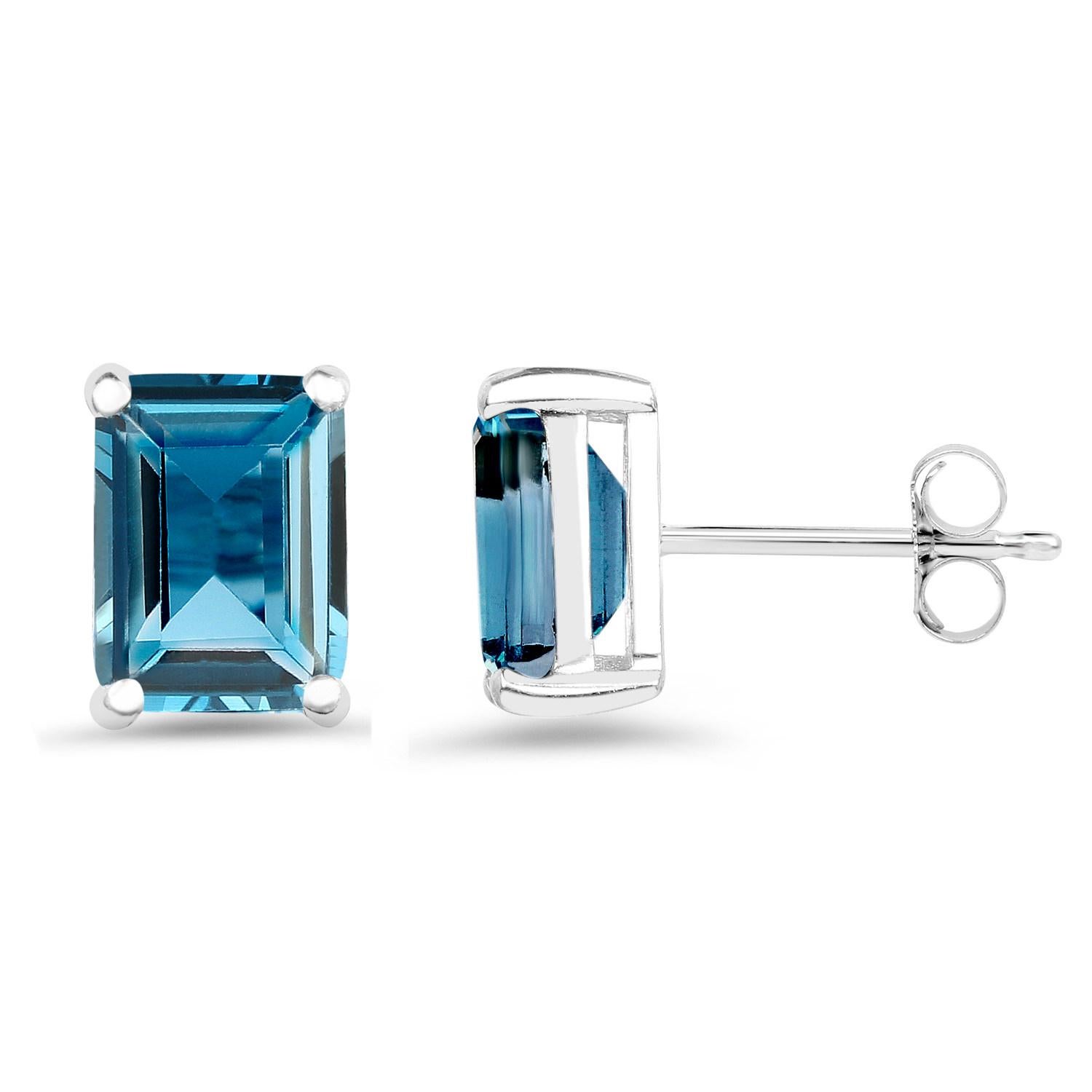 Women's or Men's London Blue Topaz Stud Earrings 3.24 Carats For Sale