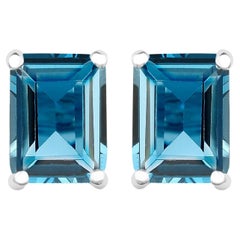 London Blue Topaz Stud Earrings 3.24 Carats
