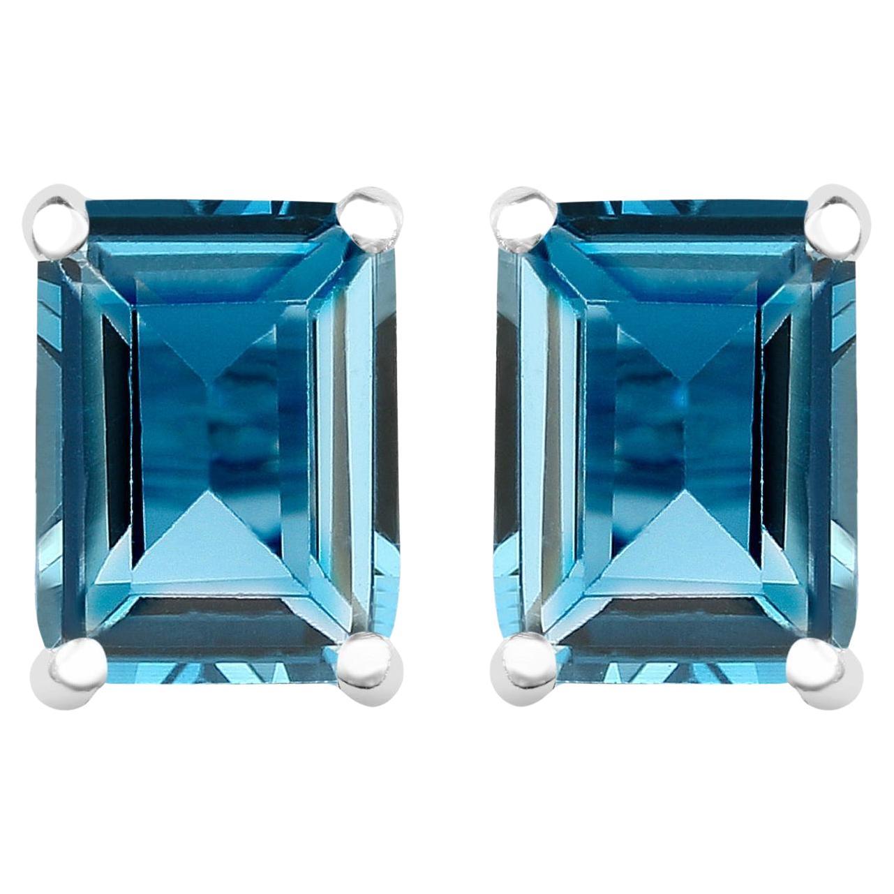 London Blue Topaz Stud Earrings 3.24 Carats