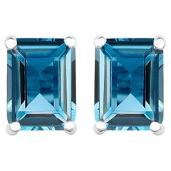 London Blue Topaz Stud Earrings 3.24 Carats