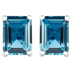London Blue Topaz Stud Earrings 3.88 Carats
