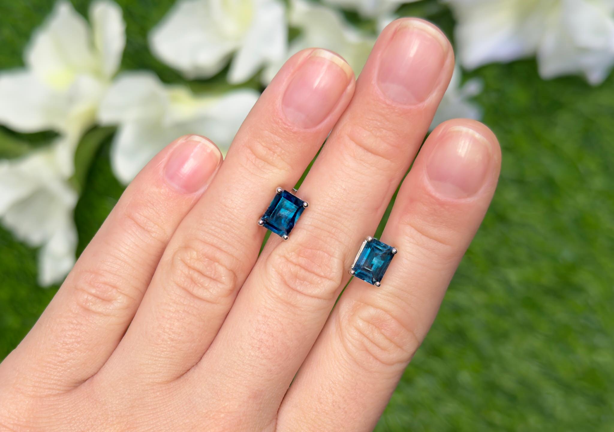 London Blue Topaz Stud Earrings 3.88 Carats In Excellent Condition For Sale In Aliso Viejo, CA