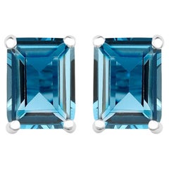 London Blue Topaz Stud Earrings 3.88 Carats