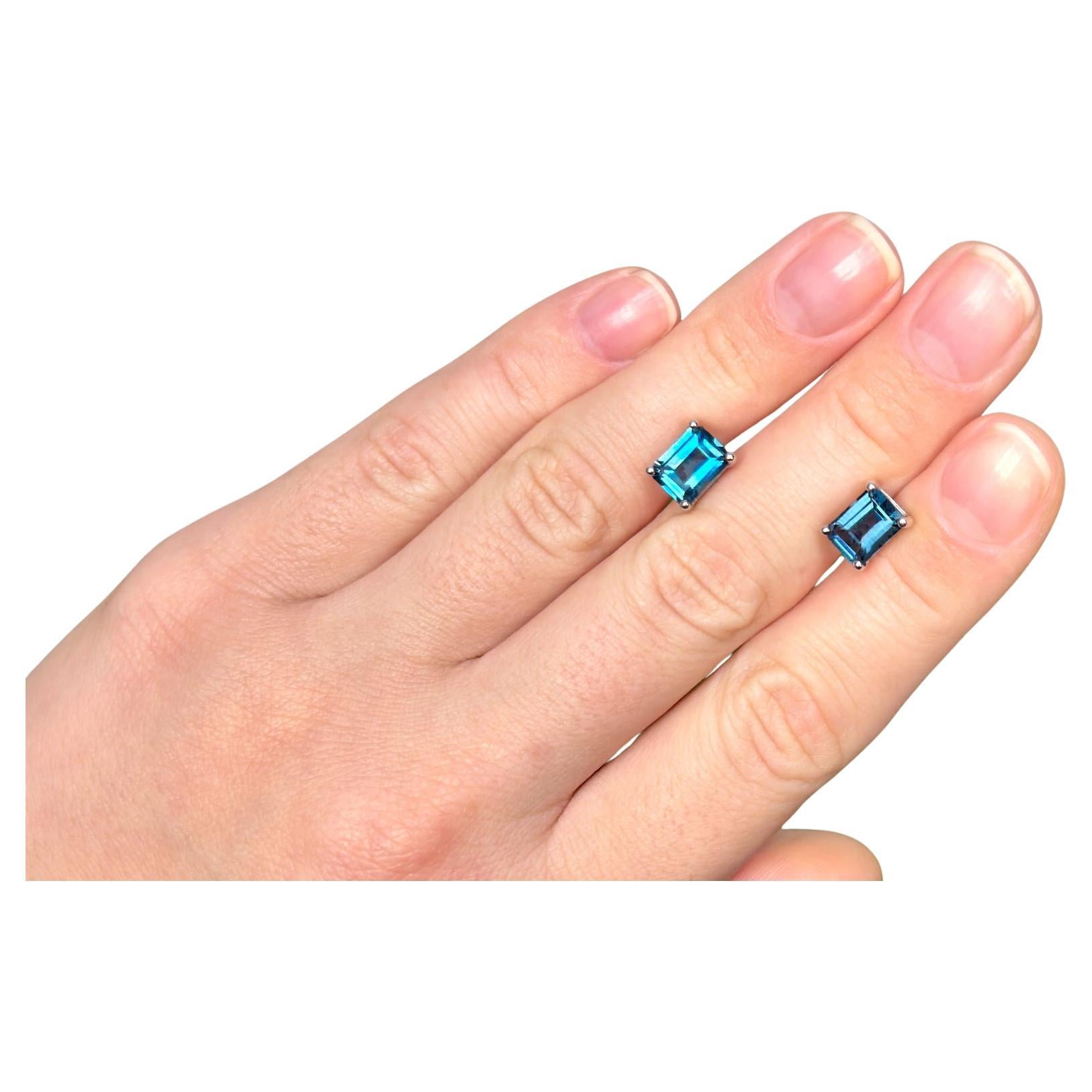 London Blue Topaz Stud Earrings 3.88 Carats