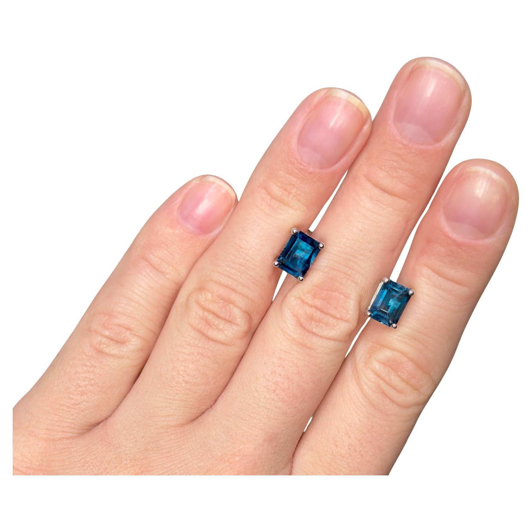 London Blue Topaz Stud Earrings 3.88 Carats For Sale