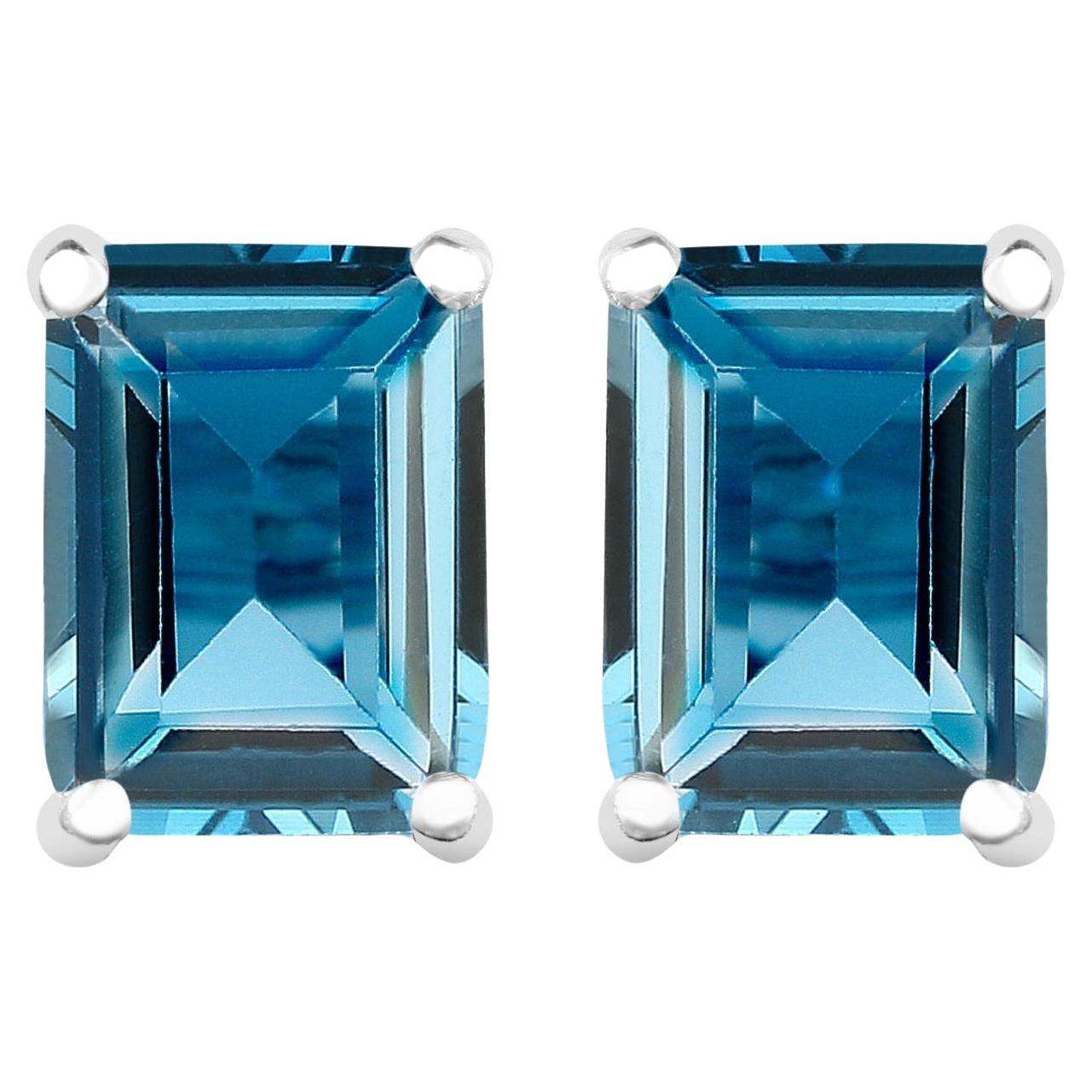 London Blue Topaz Stud Earrings 3.88 Carats For Sale