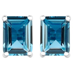 London Blue Topaz Stud Earrings 3.88 Carats