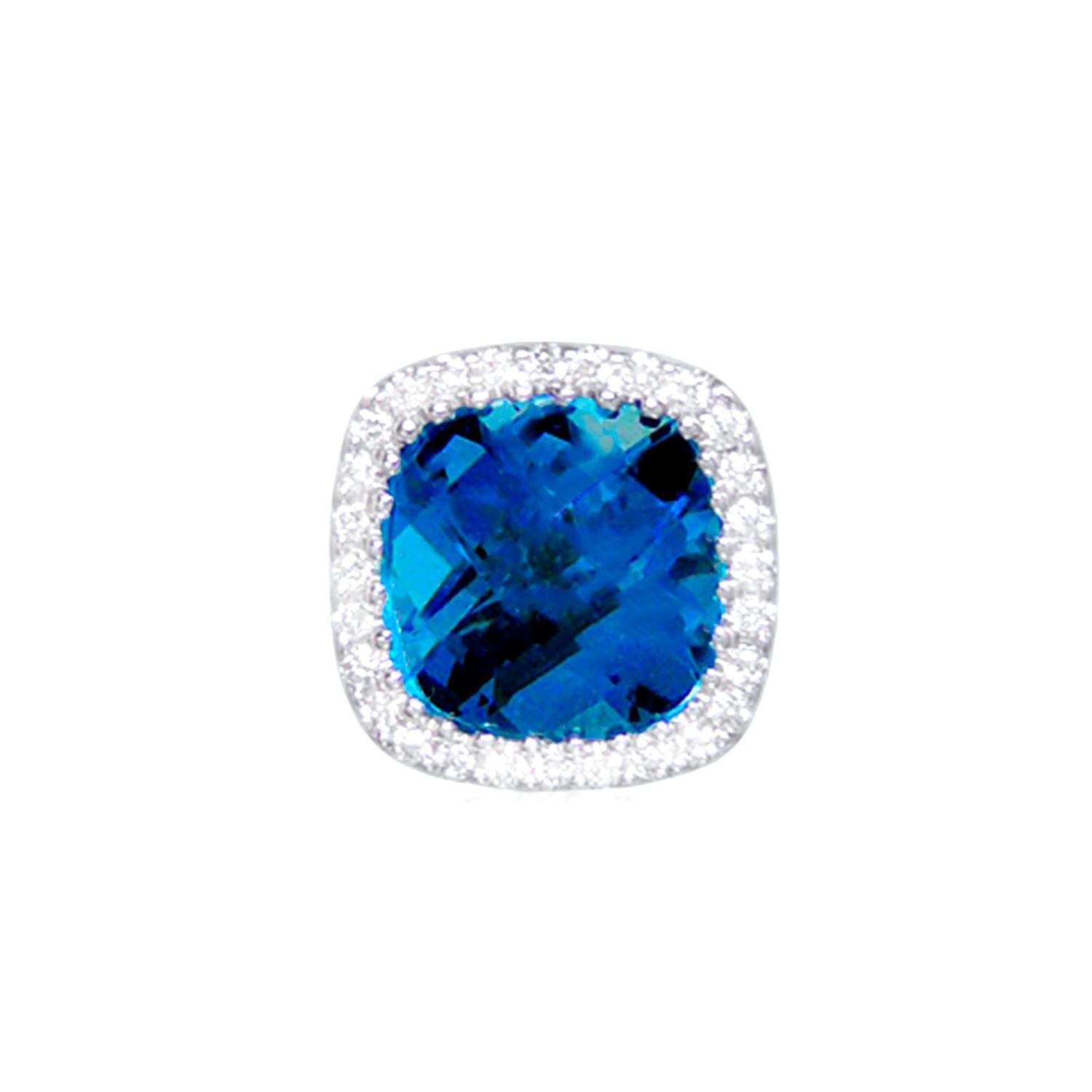 Rose Cut London Blue Topaz Stud Earrings Diamond Halo 3.40 Carats 18K White Gold For Sale