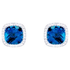 London Londoner Blauer Topas Ohrstecker Diamant Halo 3,40 Karat 18K Weißgold