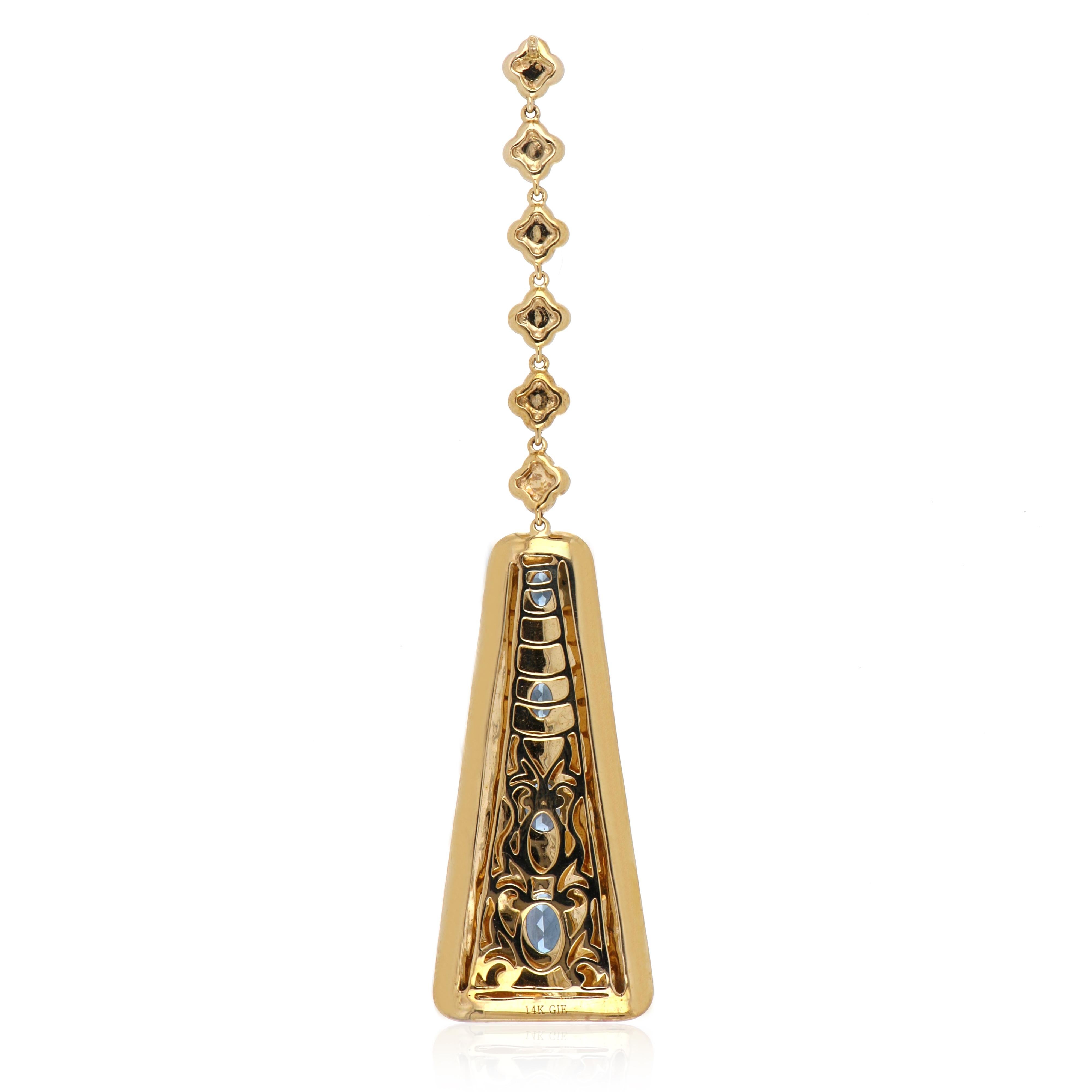 Women's London Blue Topaz Studded Enamel Earrings in 14 Karat Gold For Sale