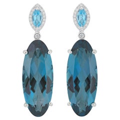 London Blue Topaz, Swiss Blue Topaz and Diamond Earring 18k White Gold