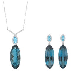 London Blue Topaz, Swiss Blue Topaz and Diamond Earring & Pendant Set 18k Gold