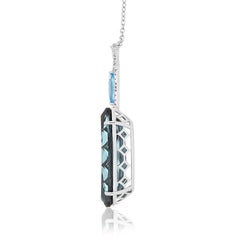 London Blue Topaz, Swiss Blue Topaz & Diamond Pendant 18k White Gold with Chain