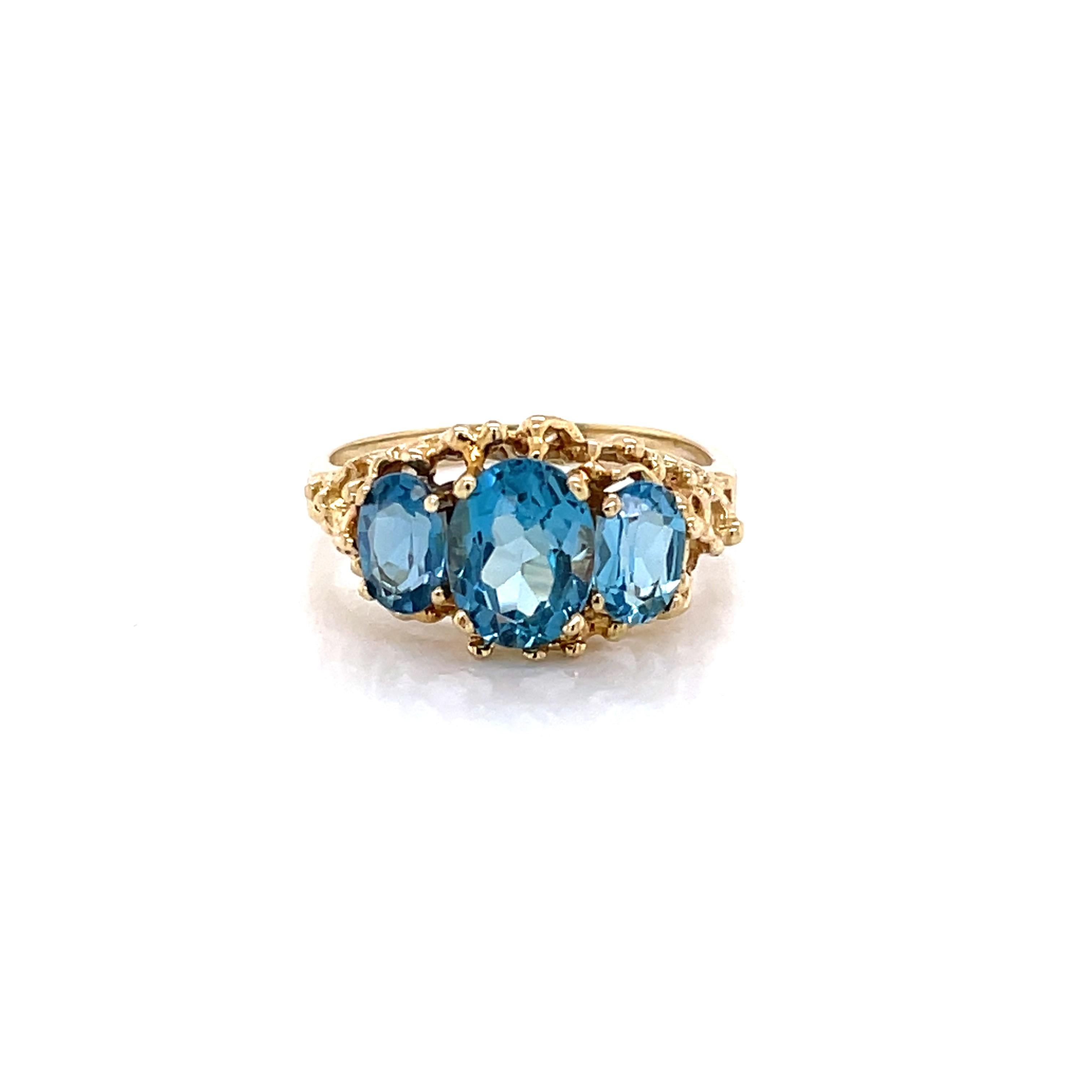 London Blue Topaz Three Stone 10 Karat Yellow Gold Ring 5