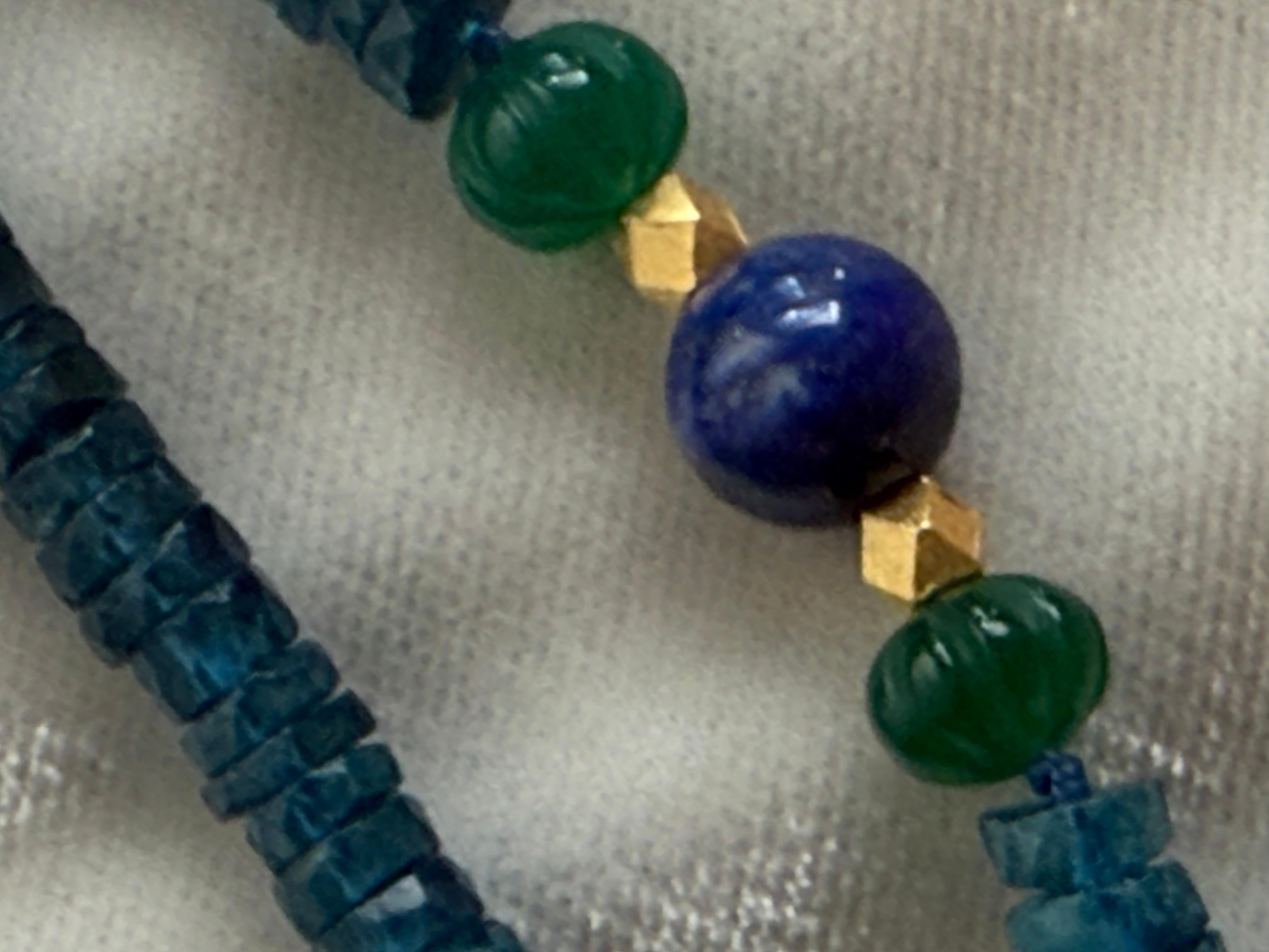 Women's London blue topaz, turquoise, lapis lazuli, azuremalachite and gilt metal neckla For Sale