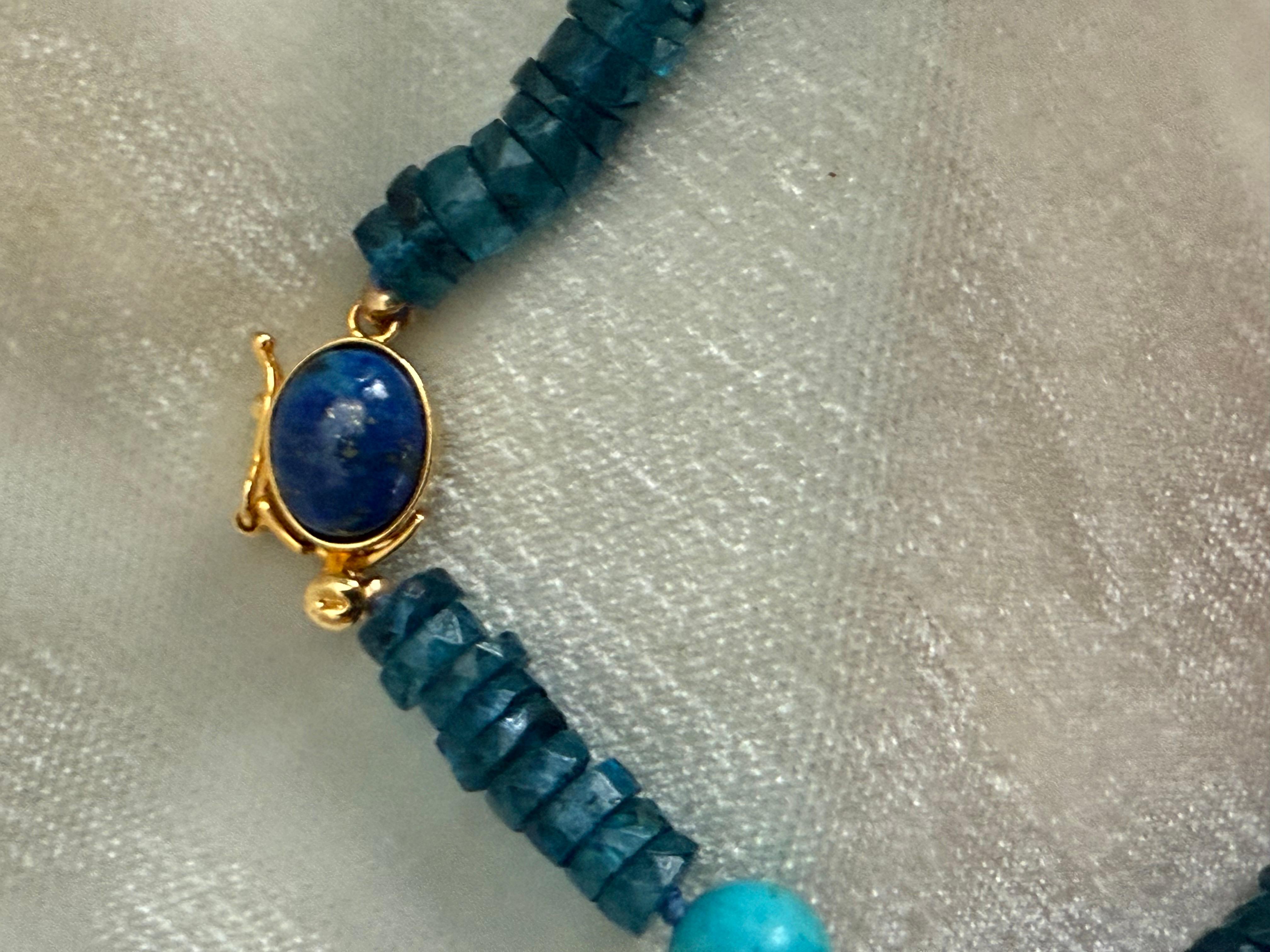 London blue topaz, turquoise, lapis lazuli, azuremalachite and gilt metal neckla For Sale 1