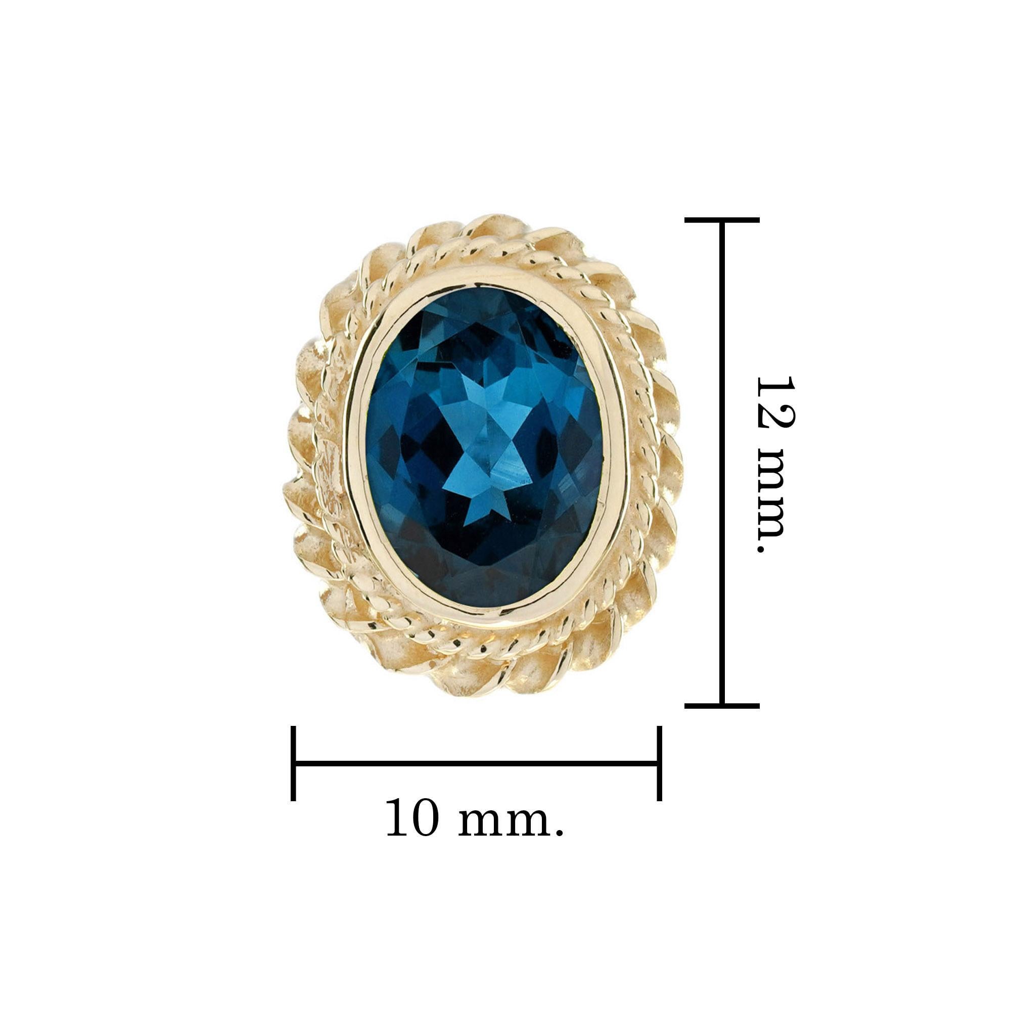 Londoner blauer Topas Vintage-Ohrstecker im Vintage-Stil mit Seilmotiv aus massivem 9K Gold im Zustand „Neu“ im Angebot in Bangkok, TH