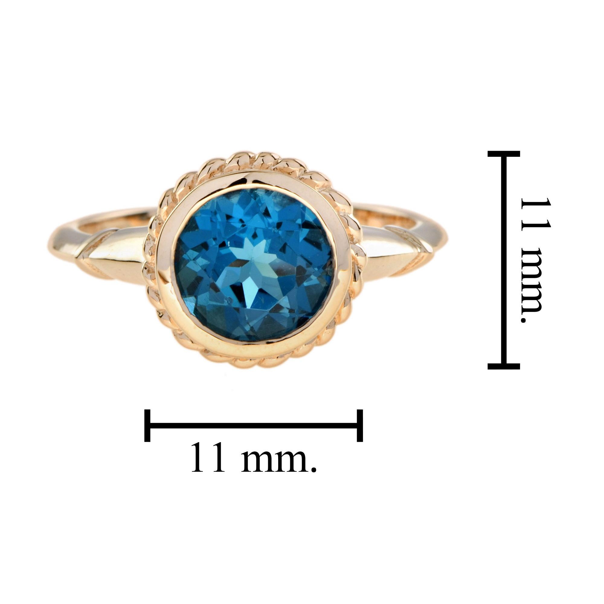 London Blue Topaz Vintage Style Solitaire Ring in 9k Yellow Gold For Sale 1