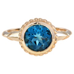 London Blue Topaz Vintage Style Solitaire Ring in 9k Yellow Gold