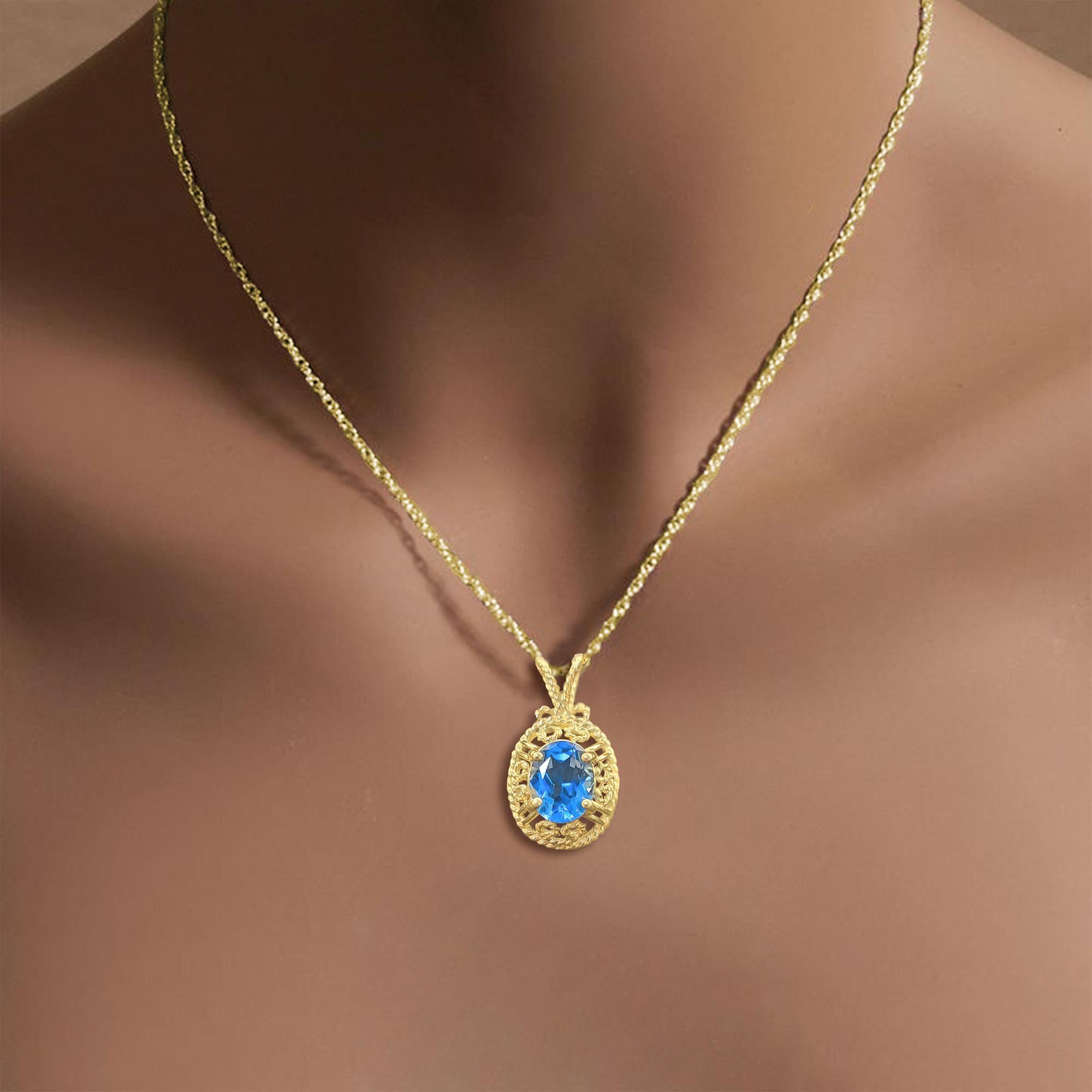 ♥ Product Summary ♥

Main Stone: London Blue Topaz
Metal Choice: 14K Yellow Gold
Dimensions: 26mm x 15mm with bail
Stone Size: 10mm