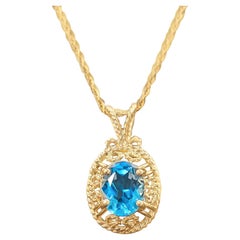 London Blue Topaz with Rope Design Necklace 14k Yellow Gold