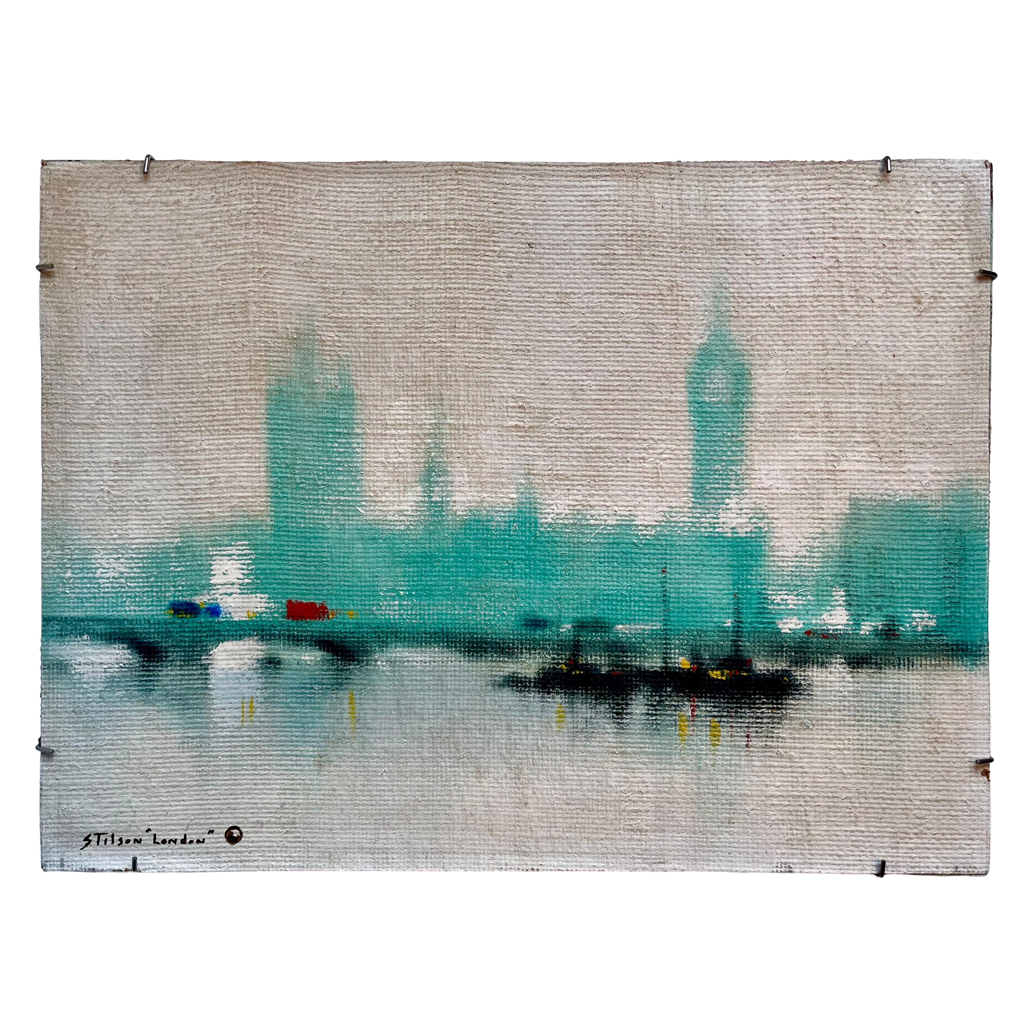 "London Calling" Oil on Masonite Painting by W. Stilson, American, 1960's