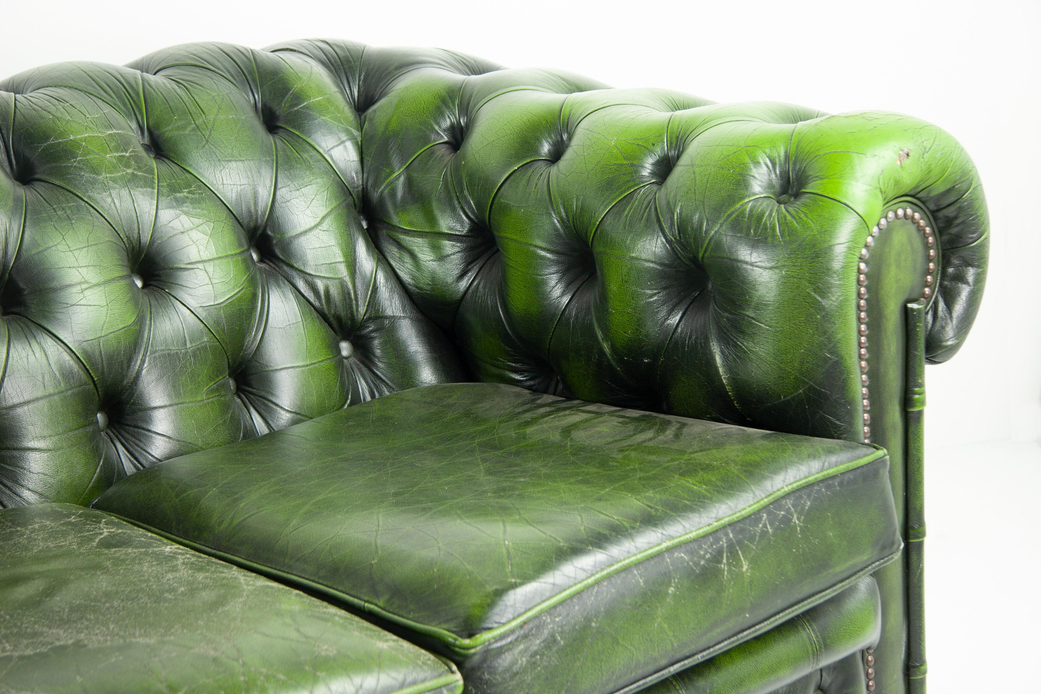 English London Chesterfield Sofa in Petrol Green, 1960s For Sale