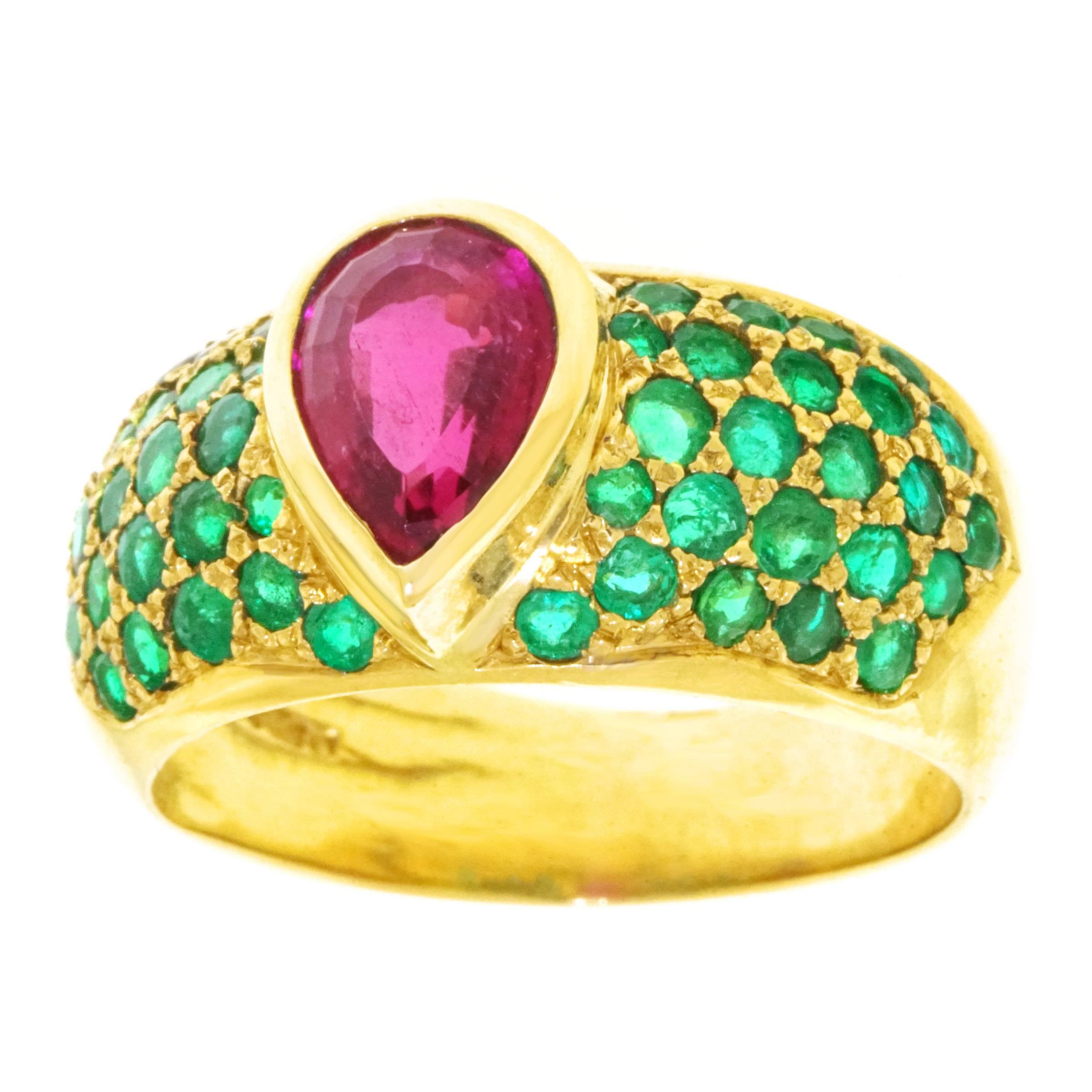 London Chic Tourmaline and Emerald Set Gold Ring