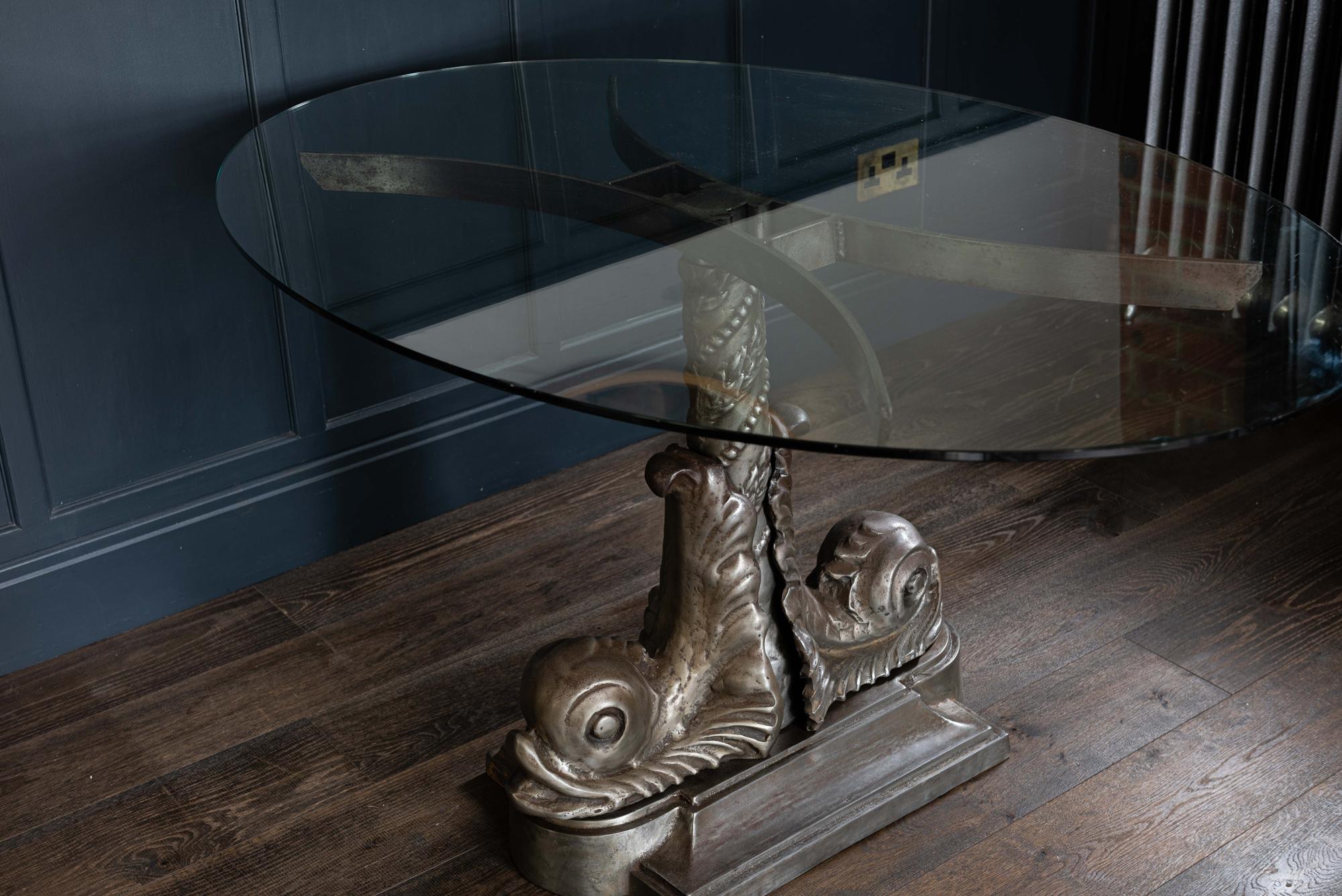 London Embankment Cast Iron Sturgeon Table with Rotating Glass Top, circa 1980s For Sale 1