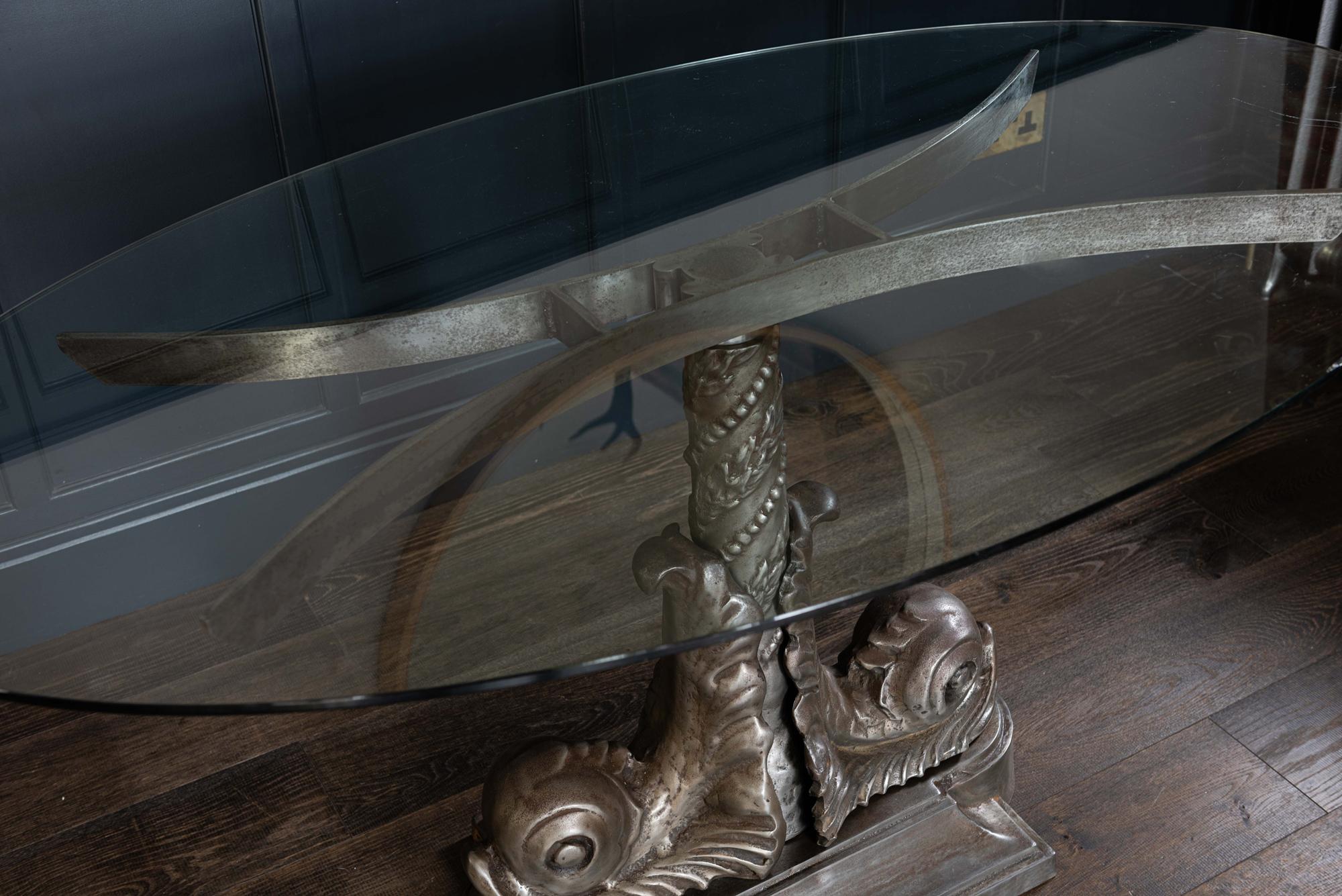 London Embankment Cast Iron Sturgeon Table with Rotating Glass Top, circa 1980s For Sale 3