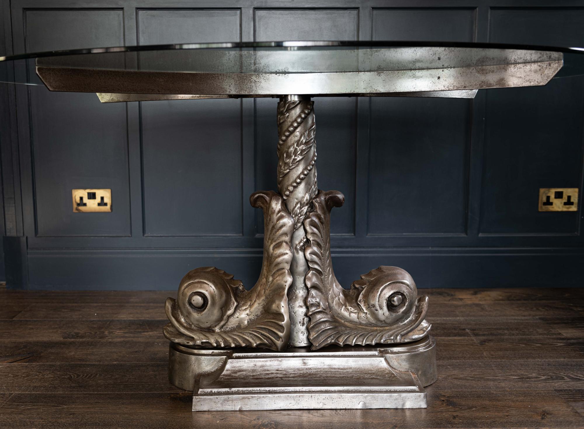London Embankment Cast Iron Sturgeon Table with Rotating Glass Top, circa 1980s For Sale 4