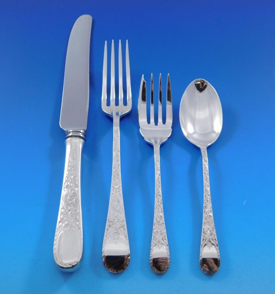 Set di posate in argento Sterling London Engraved by Birks per 12 persone Servizio 130 pezzi in vendita 5