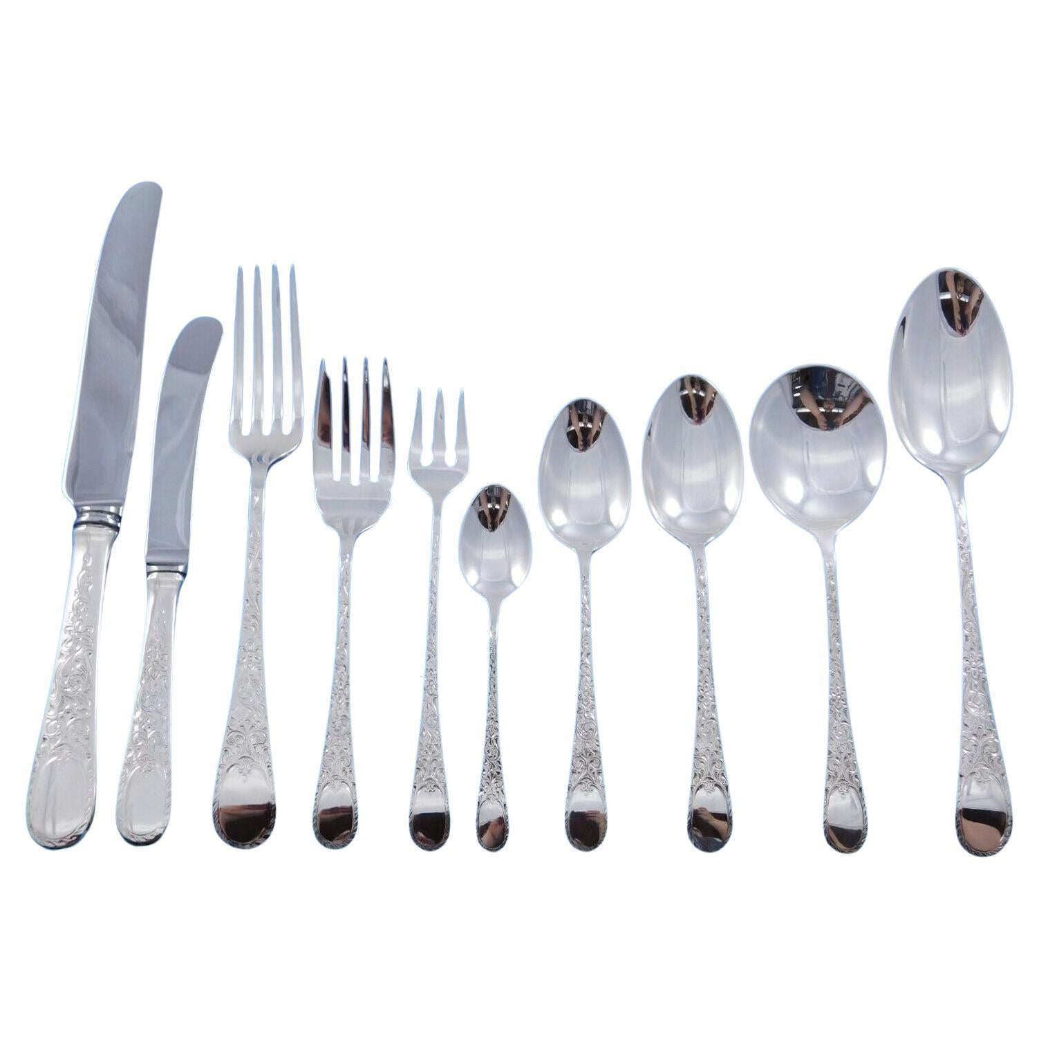 Juego de Cubiertos de Plata de Ley Grabado Londres de Birks para 12 Servicio 130 piezas
