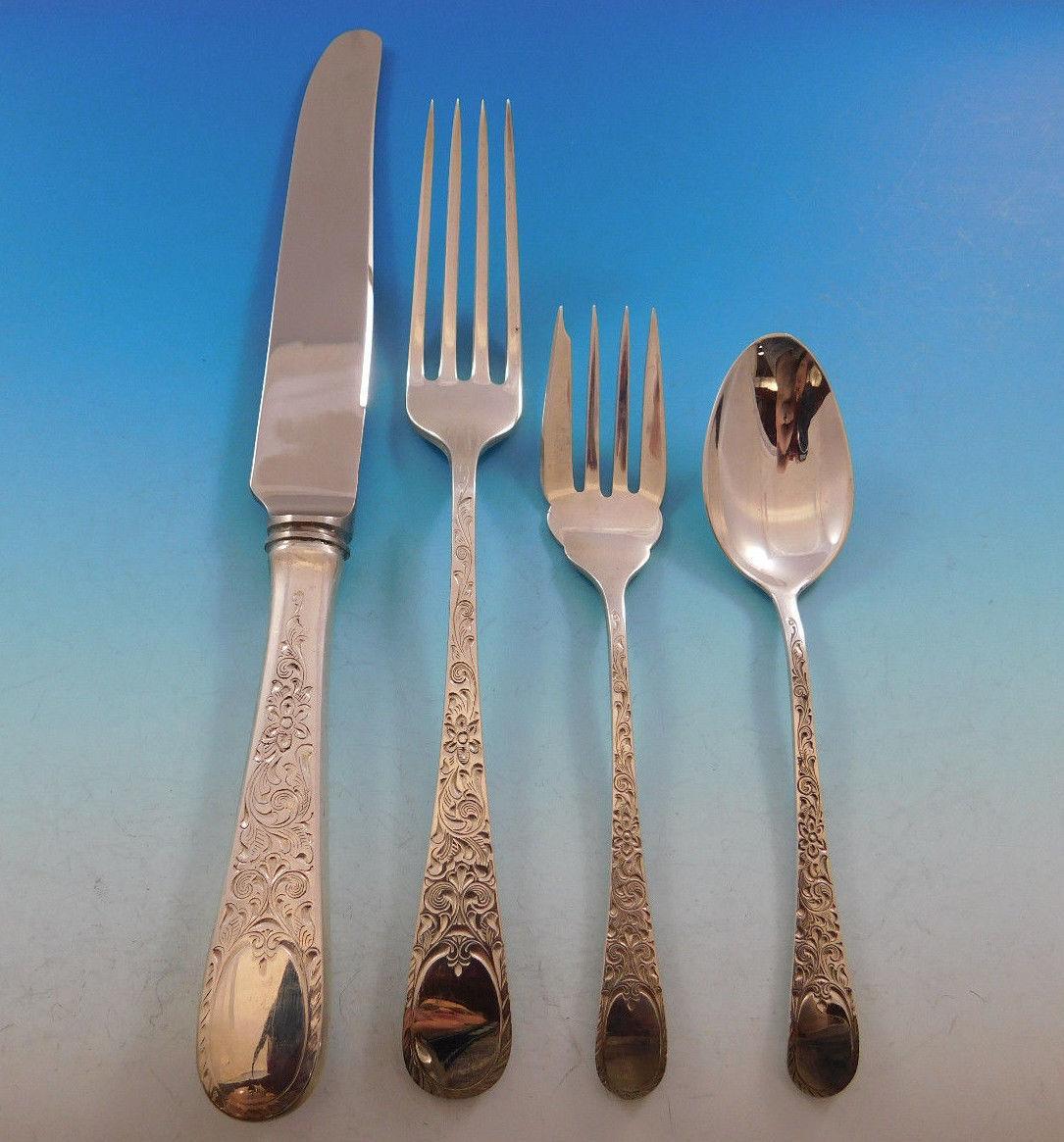 Monumental London Engraved by Birks Canada sterling silver flatware set of 170 pieces. This set includes:

12 dinner knives, 9 3/8