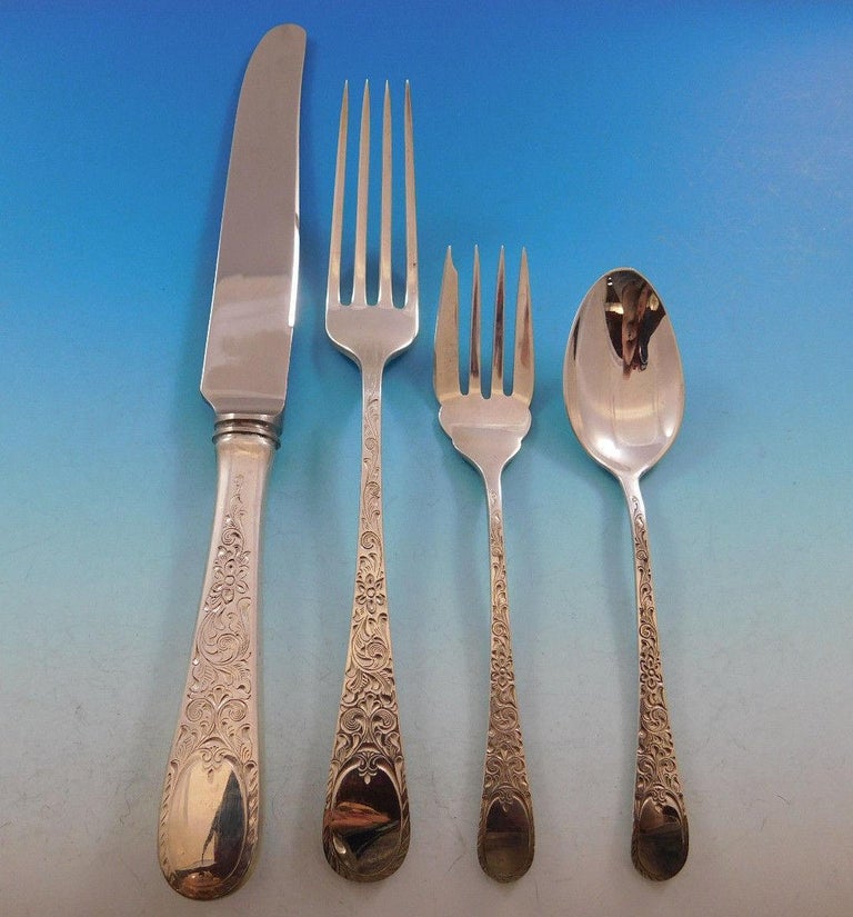 London Engraved by Birks Sterling Silver Flatware Set Service 170