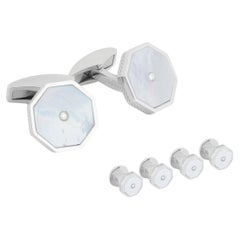 London Eye Cufflinks And Studs Set in Rhodium Plated Silver with White Diamonds