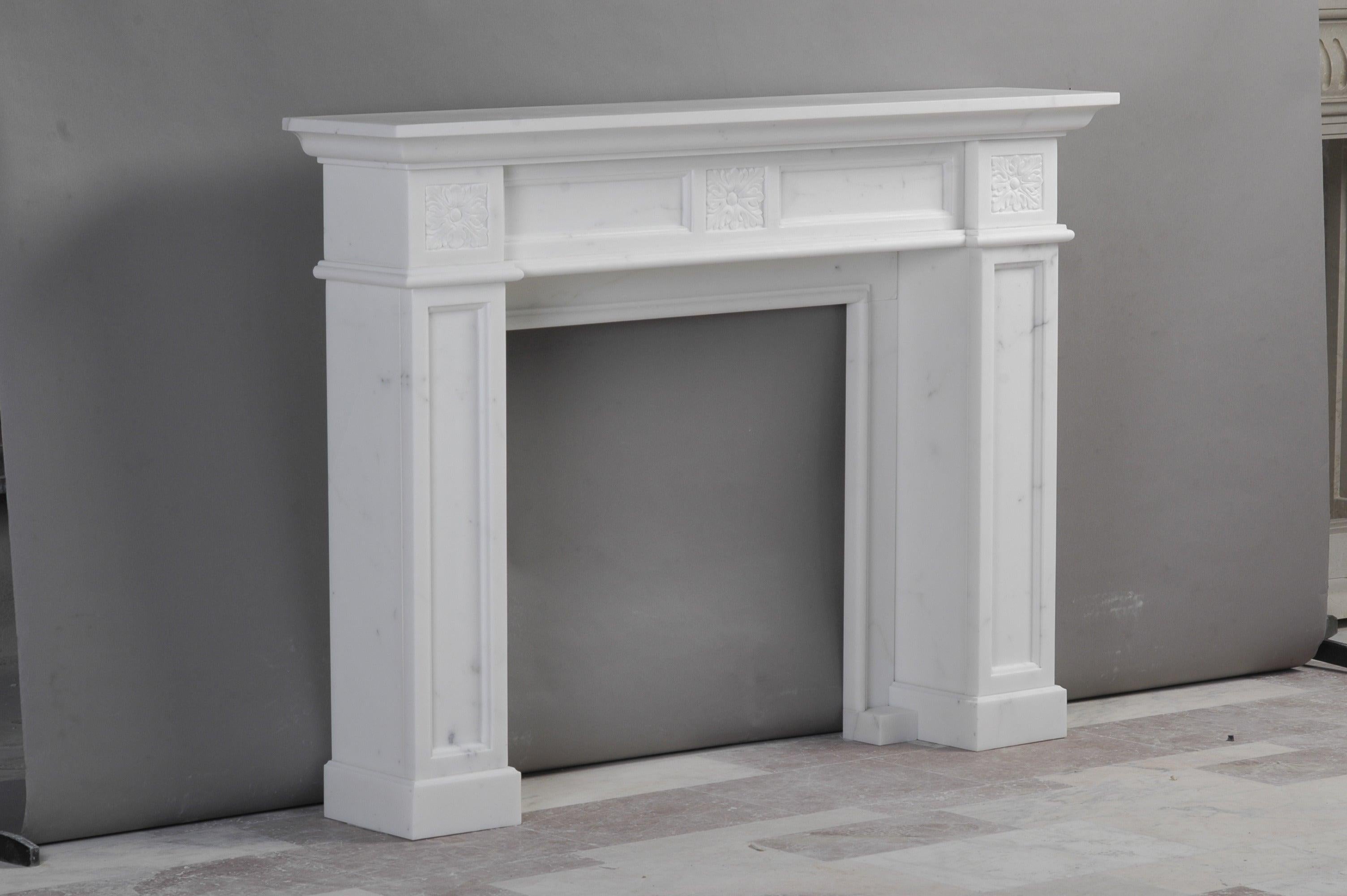 Italian London Fireplace in Bianca Carrara Marble For Sale