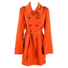LONDON FOG Size L Orange Polyester Double Breasted Trench Coat