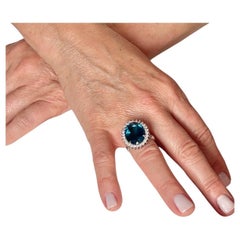 London Lady D Ring 18K Solid Gold-Diamond London Topaz -Substantial Gold Content