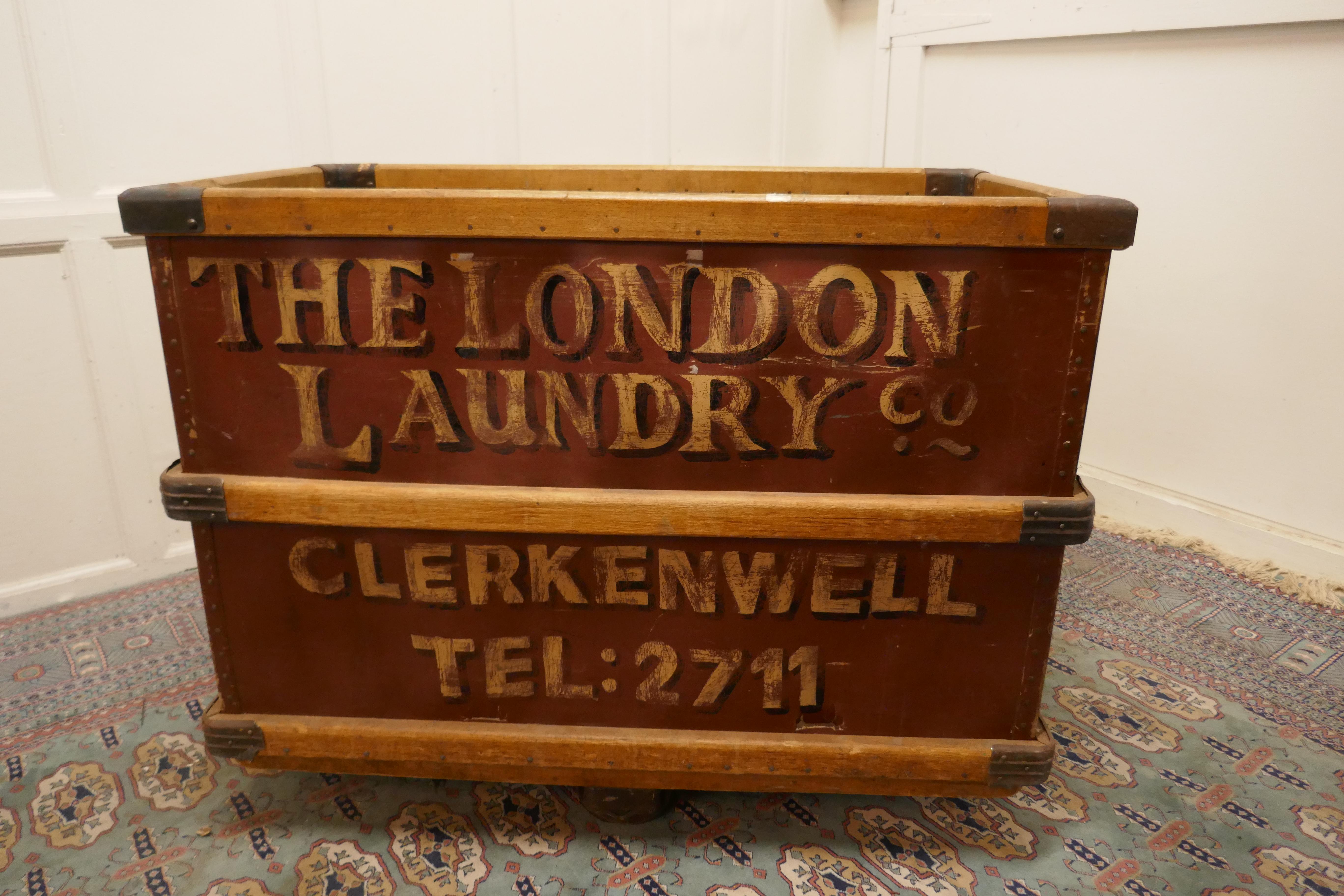 Pine London Laundry Co. Industrial Trolley Cart   Great piece from the London Laundry For Sale